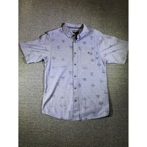 KAVU Mens Klear Above Blue Short Sleeve Button Down Shirt Camping Print Small